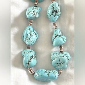 Turquoise Nugget Necklace. Heishi Sea Shell Spacers. Hand-Woven …